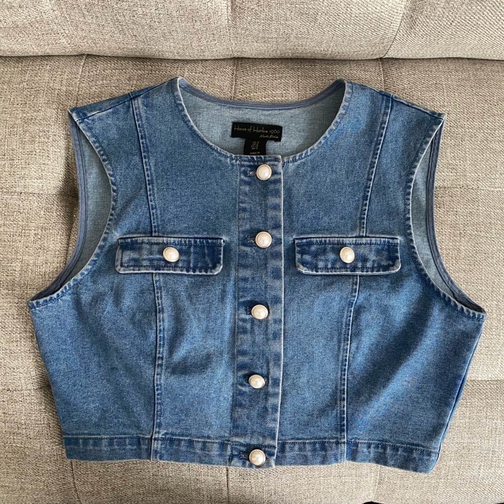 House of Harlow 1960 Denim top with Pearl Buttons